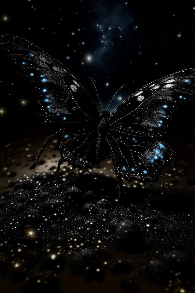 Luminous black butterfly and manure full of stars