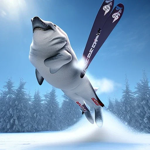 snow shark made of snow ski jumping