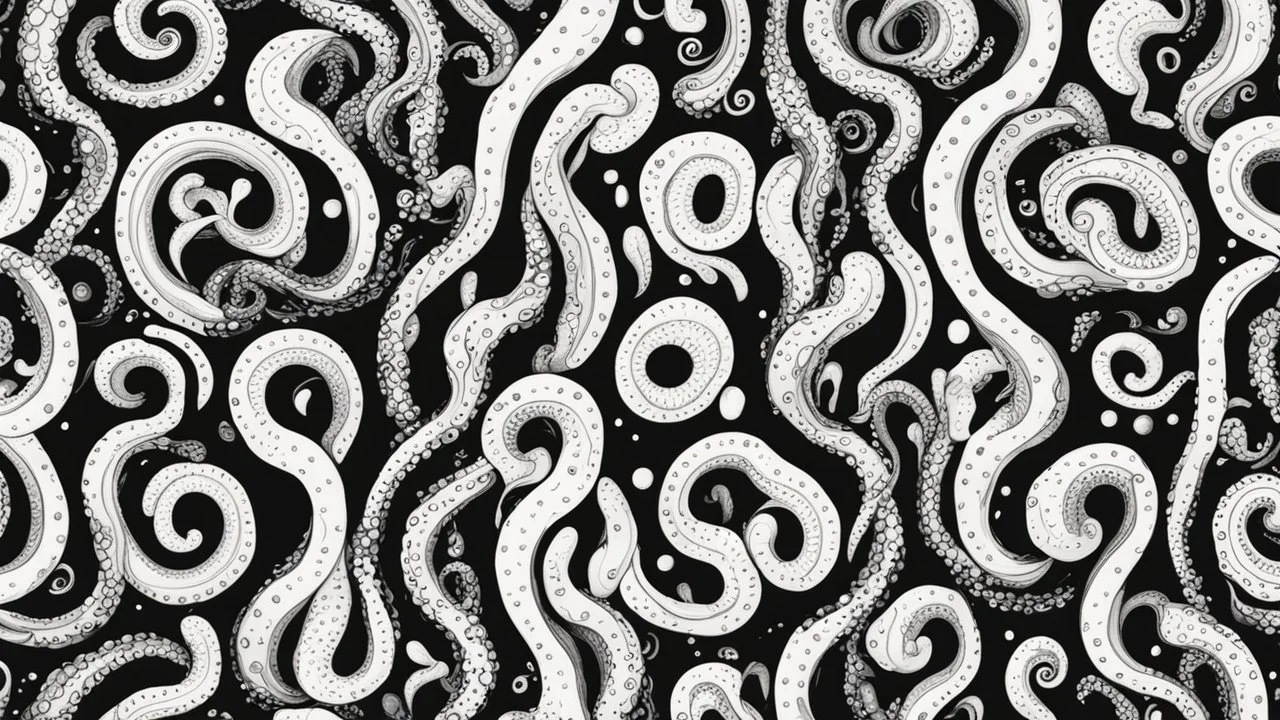 Black White Tentacles Round Pattern