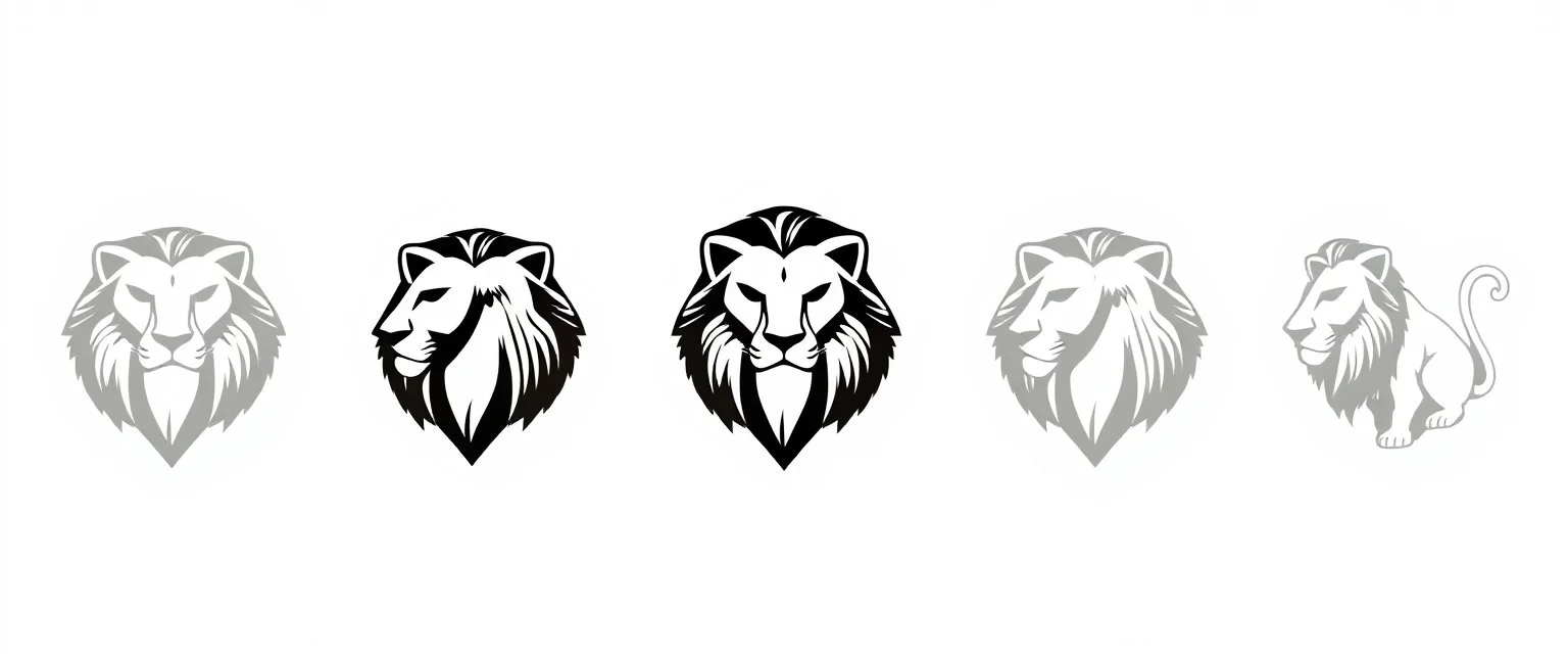 lion like those on crests, black and white simplified vector logo