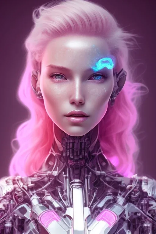 cyborg, pink hair, perfekt eyes, smile, real, dream lights