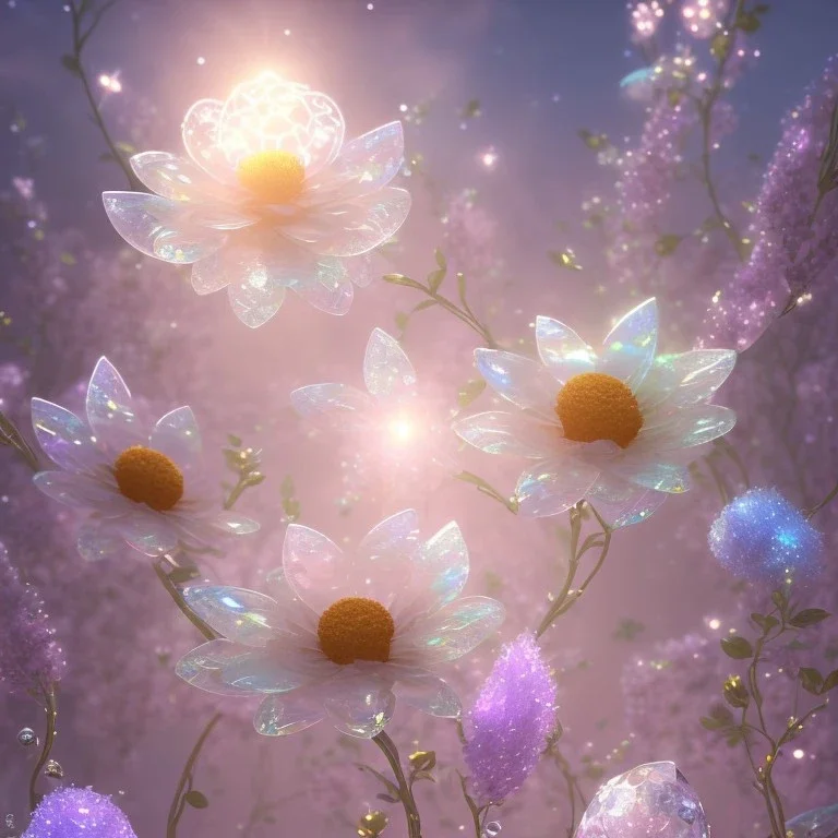 one big crystal subtle flower in a galactic ambiance with a beautiful fairy, transparent petals, delicate colors, in the foreground, full of details, smooth，soft light atmosphere, light effect，vaporwave colorful, concept art, smooth, extremely sharp detail, finely tuned detail, ultra high definition, 8 k, unreal engine 5, ultra sharp focus