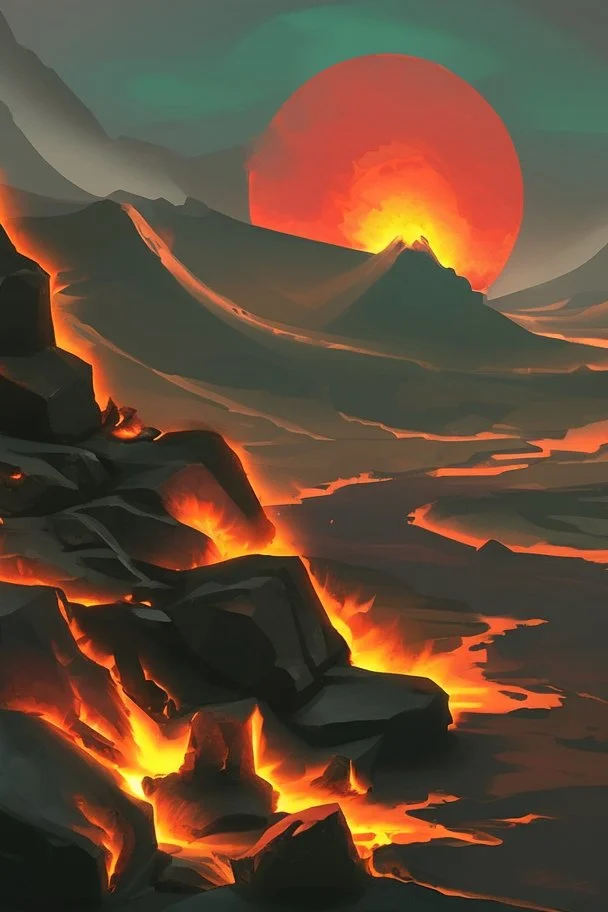 an inferno landscape with rocks