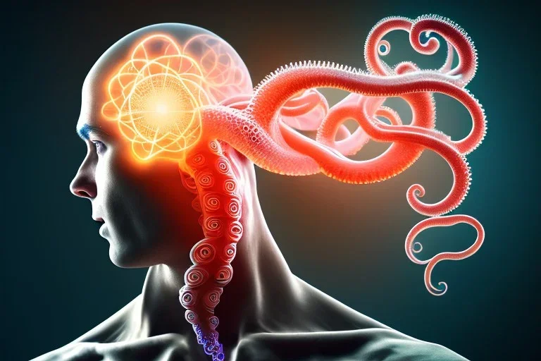 Spiritual Tentacles over human Head creating reality around