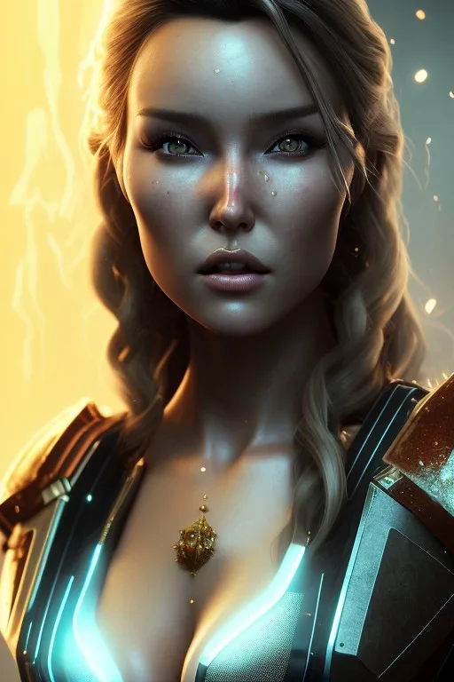 Camilla luddington face, big busty hitomi tanaka, texture skin,Crystal yellow eyes, long white hair, wearing The Lara Croft, realistic, 4k, intricate, best quality, fog particles, fire particles, octane render, vray, sword fire, rain