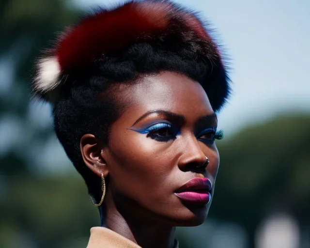 (samdoesarts style:0.85); sharp focus, full body portrait of a beautiful black woman woman with (Celeste hair ) (wearing fur trim), digital art, (highly detailed face:1.0), fine detail, intricate, octane render, hdr 8k