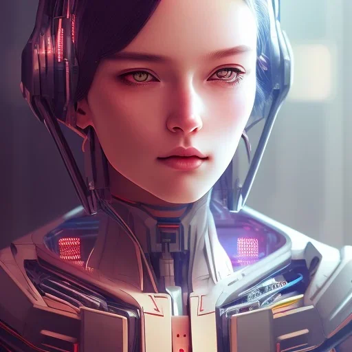 Portrait of a cyberpunk girl. mecha, gundam, realistic shaded lighting by ılya kuvshinov katsuhiro otomo ghost-in-the-shell