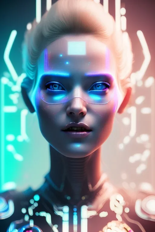 cyberpunk, head, women, portrai, tron sketch of a girl on lined paperA beautiful one nude body of a make up smiling woman blond long hair, alone, high key lighting, volumetric light high details with white stripes and blue eye, smiling with plump pink lips, flowers around, unreal engine petit prince belle fine, profil de trois quart, grand front cosmique, peau bleu cristalline, yeux bleu, perle sur le front long cheveux blond et rose etoilé, cristaux sur le corps, collier de grande princesse, l