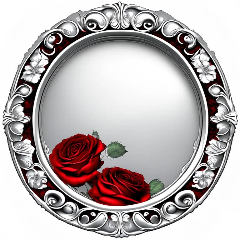 round silver frame with red and roses