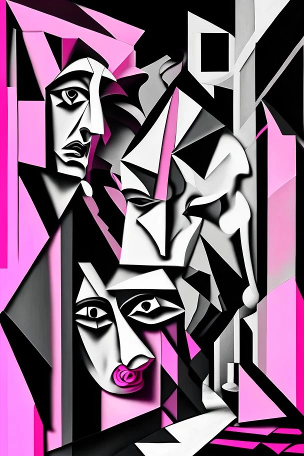 The surreal Moral outrage; Cubism; black and pink and white