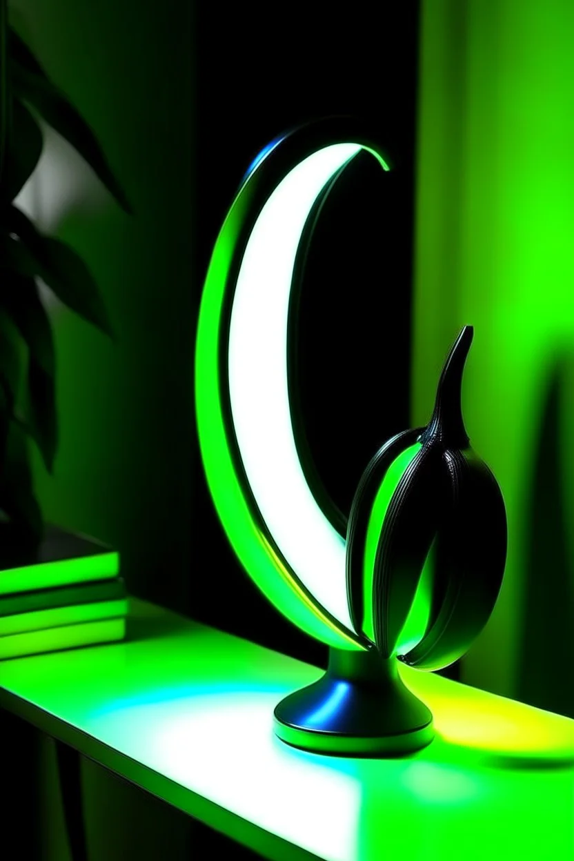 gaming table lamp inspired by banana, modern design, black and green color