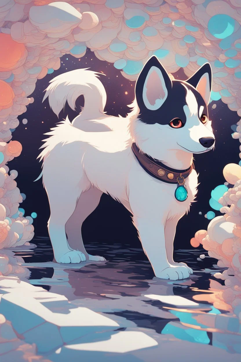 Adorably cute Husky puppy, artstation winner by Victo Ngai, Kilian Eng and by Jake Parker, vibrant colors, winning-award masterpiece, fantastically gaudy, aesthetic octane render, 8K HD Resolution