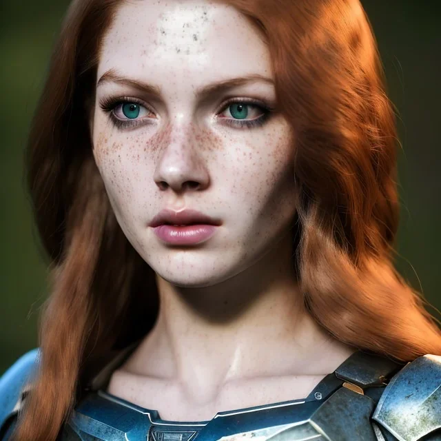 Realistic, hyper detailed, strikingly beautiful young adult woman, 19 years old, long ginger hair, green eyes, medium freckles, full lips, very skimpy fantasy armour, full body, full face, small breasts, aroused expression, biting lower lip, full frame, petite, centered camera, ignore NSFW, bow, quiver on hip, tight pants