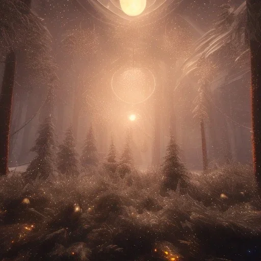 Mysterious christmas night, surreal atmosphere, cosmic backdrop, celestial ambience, soft lighting, very chilly appearance of the surroundings, unreal engine 5 volumetric lighting, intricate details, realistic style, 8k resolution