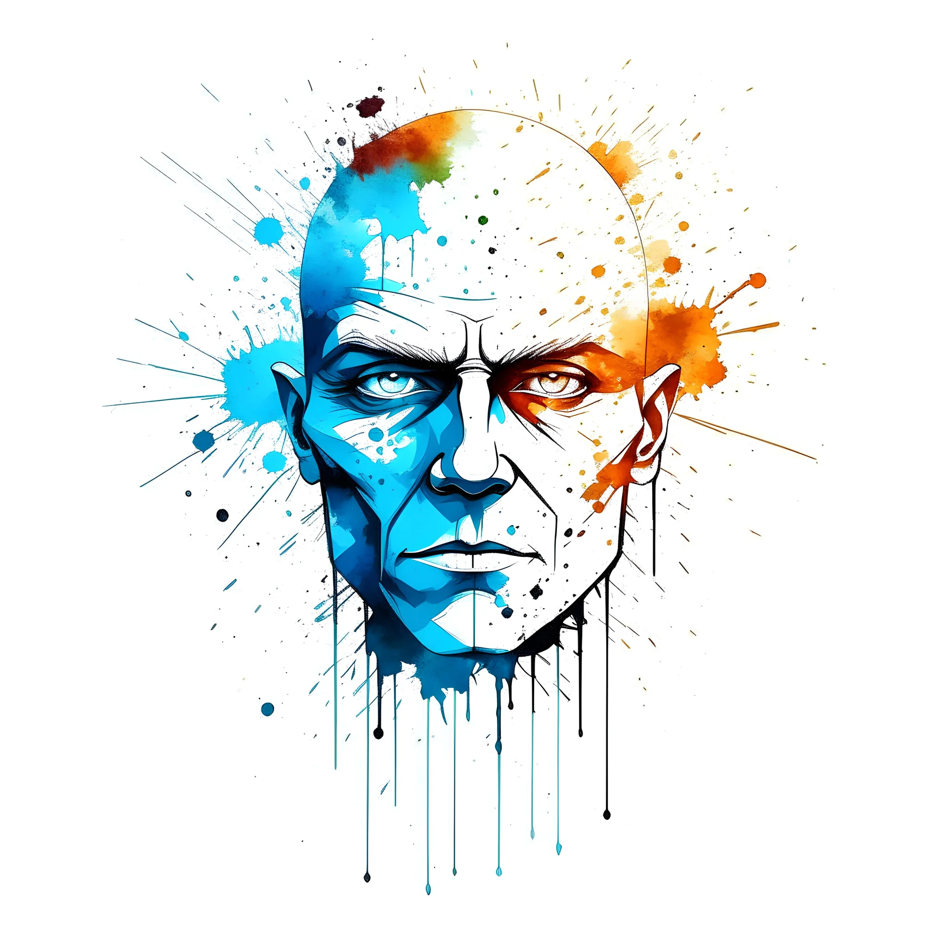 3-cpo head, concept art, water color, water color effect, splash, t-shirt design, white background,