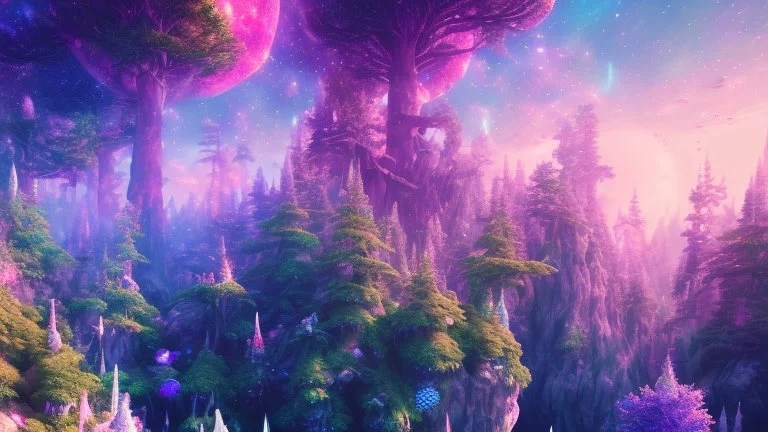 crystal cosmic and galactic ambiance hill sky sea ocean space galaxy rocks sunny trees pools surreal, full of details, smooth, bright sunshine，soft light atmosphere, light effect，vaporwave colorful, concept art, smooth, extremely sharp detail, finely tuned detail, ultra high definition, 8 k, unreal engine 5, ultra sharp focus