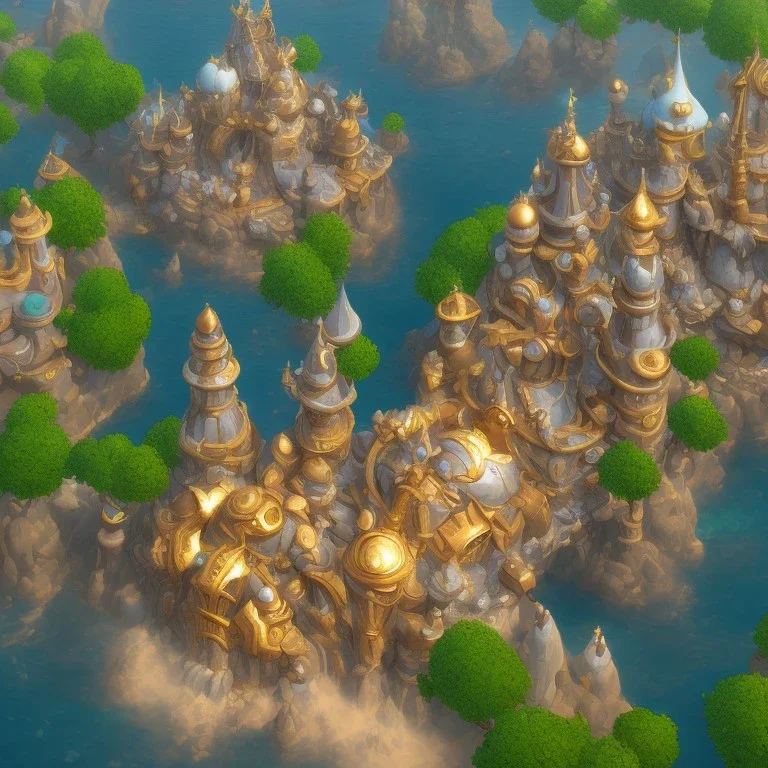 gold minge architecture concept in dofus，vertical view