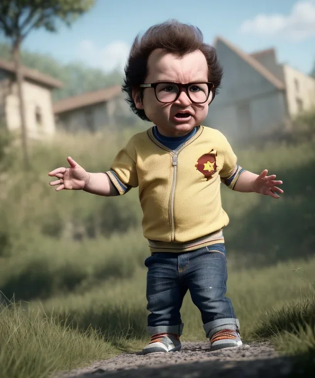 Leonard Hofstadter toddler, full body, dramatic lighting, angry, hyper realistic