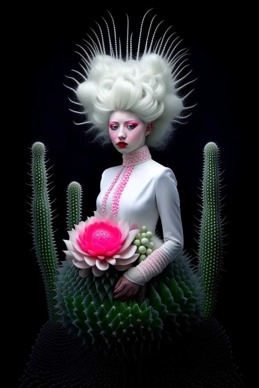 lady blooming cactus, darkmood, bizarre, surreal, albino by natalie shau