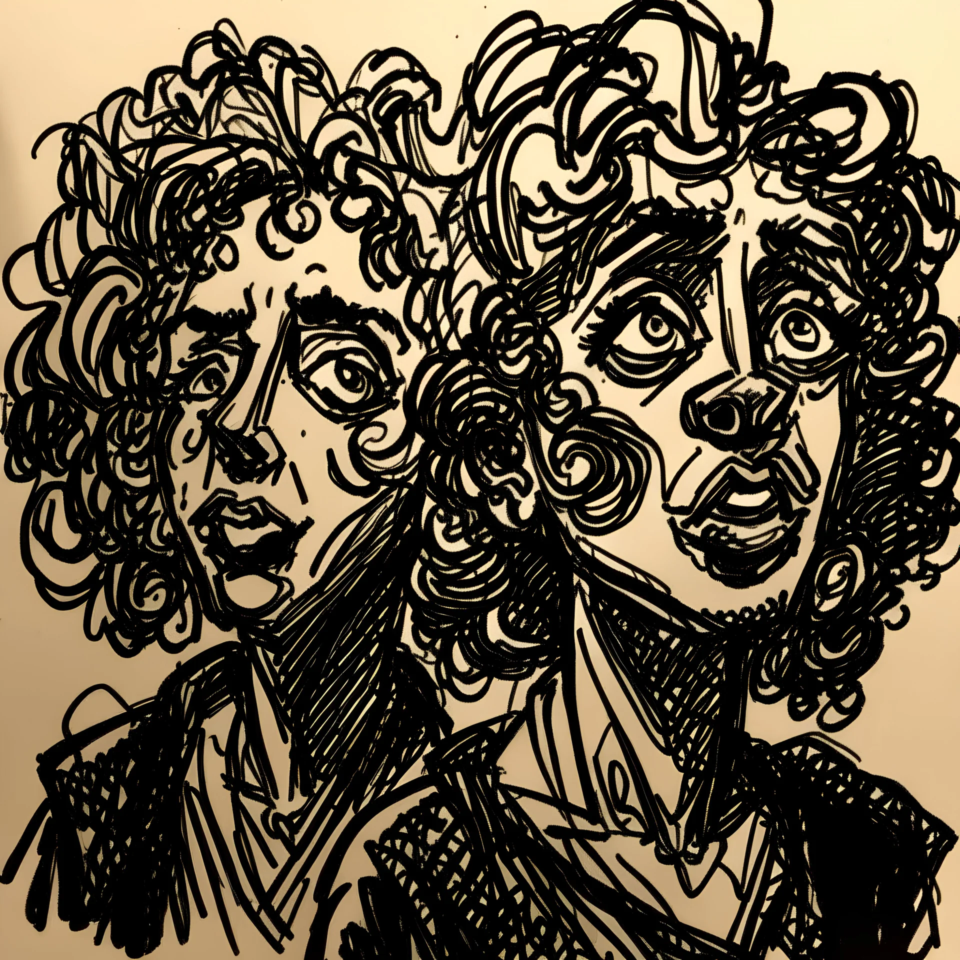<https://s.mj.run/PrAtlEsO-1M> a drawing of two women's sketched on paper, in the style of quirky expressions, rusticcore, chiaroscuro sketches, yosuke ueno, rough clusters, close up, comical caricatures