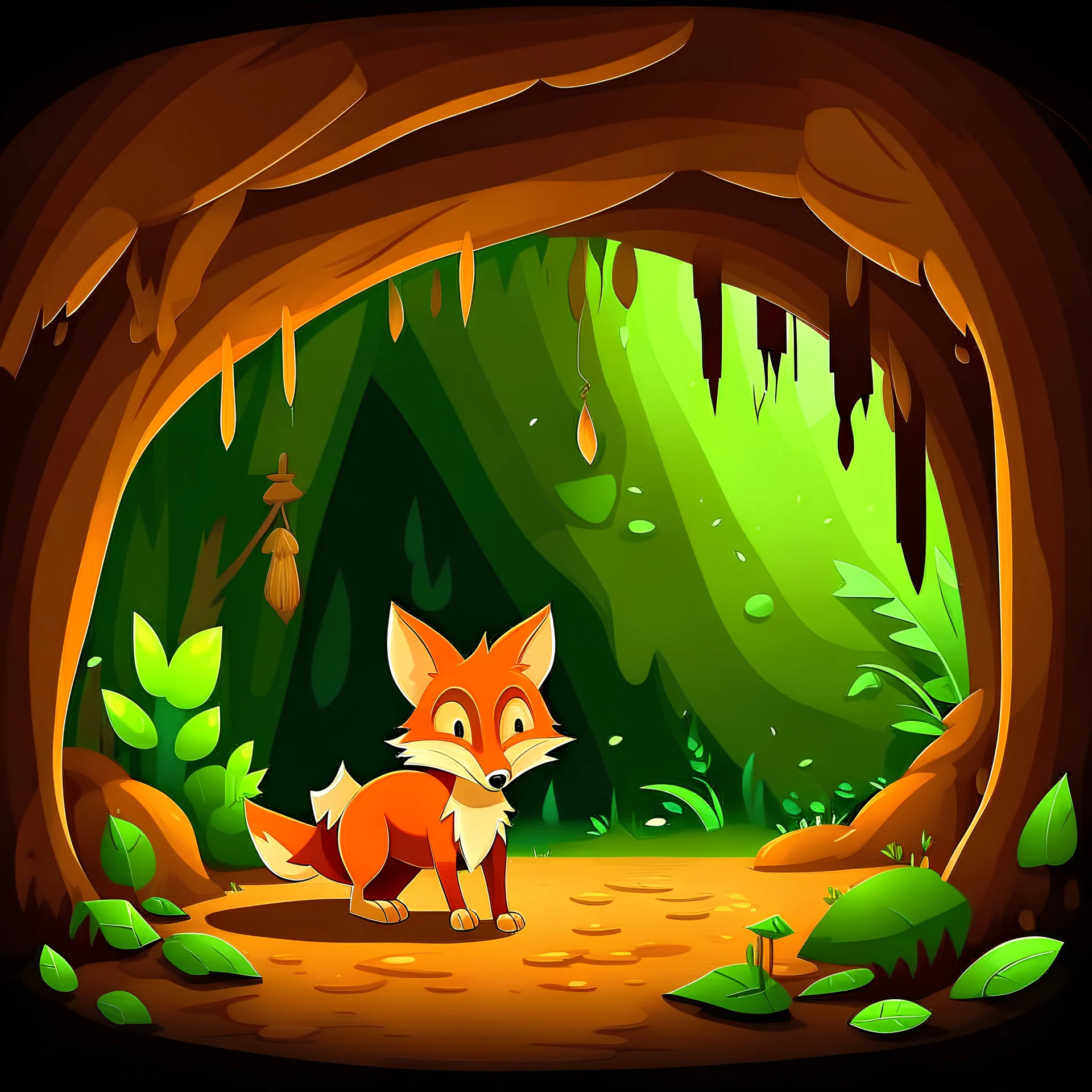 forest,vector illustration,cartoon, cave fox