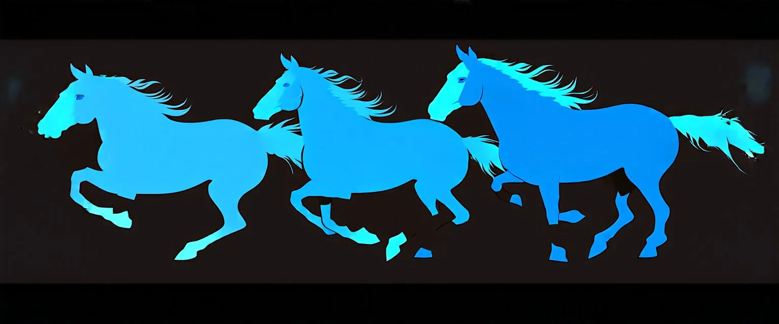 silhouette of 3 different horses running, blue on black vector