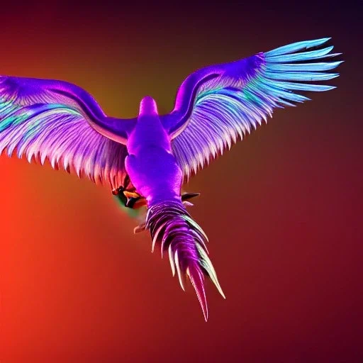 bird like creature, wings, feathers, ultraviolet dimension, epic, big, beautiful, attractive, colourful, carnivore, double bodyparts, deep colours, 8k resolution, dynamic lighting,ultra hyperdetailed, intricately detailed, Unreal Engine 5