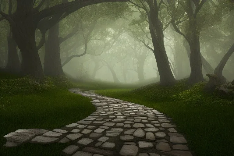 wooded stone lit path