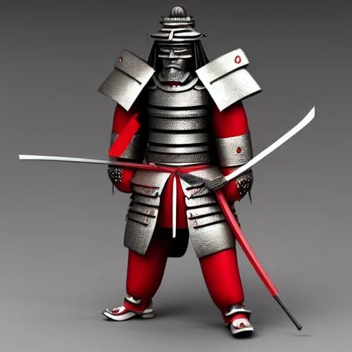 Samurai, 3d, très détaillé, lion, anthropomorphique, armure argent et rouge