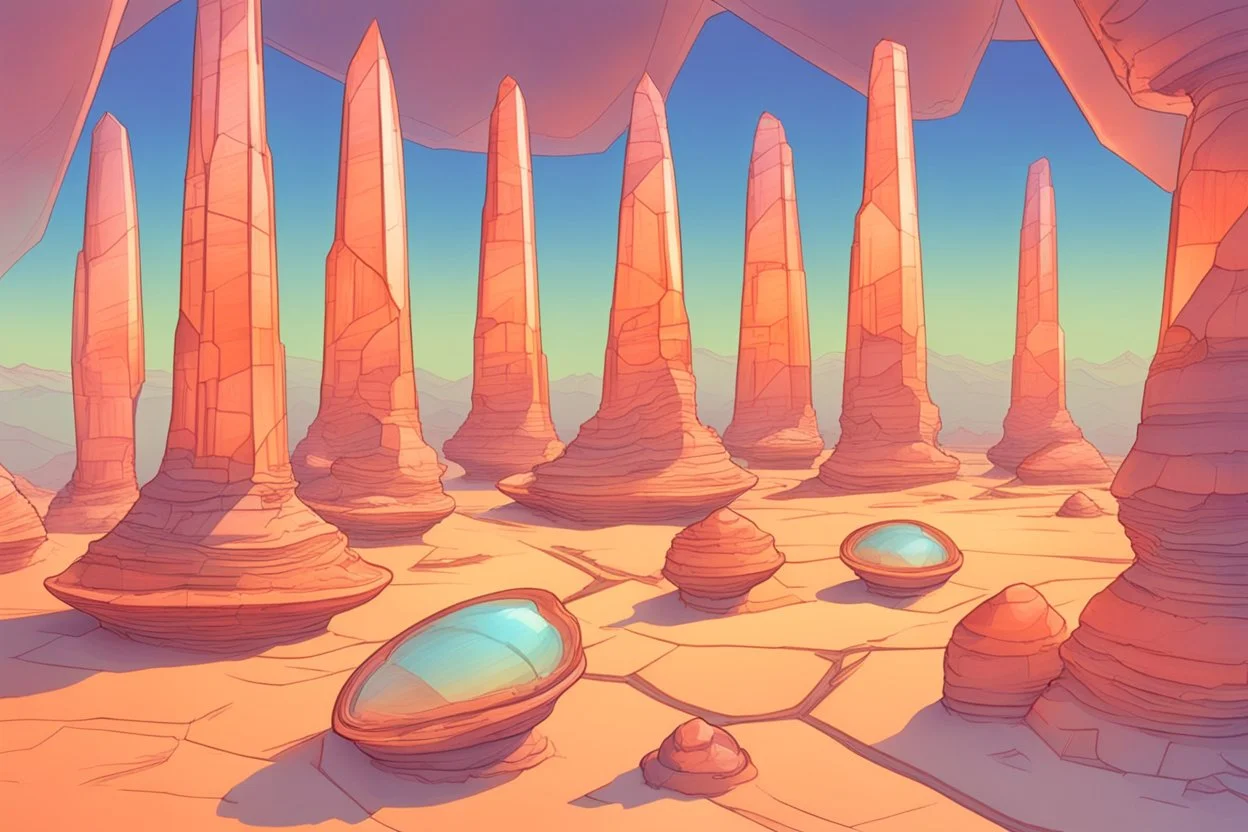 the alley of glass sphinxes made of glass on the planet Gliese