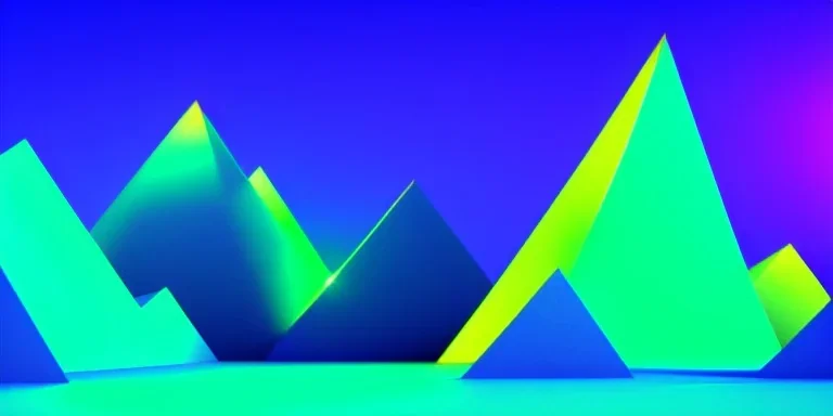 3d rendering. Abstract futuristic neon background. Fantastic landscape with glowing geometric triangular frame and mountains