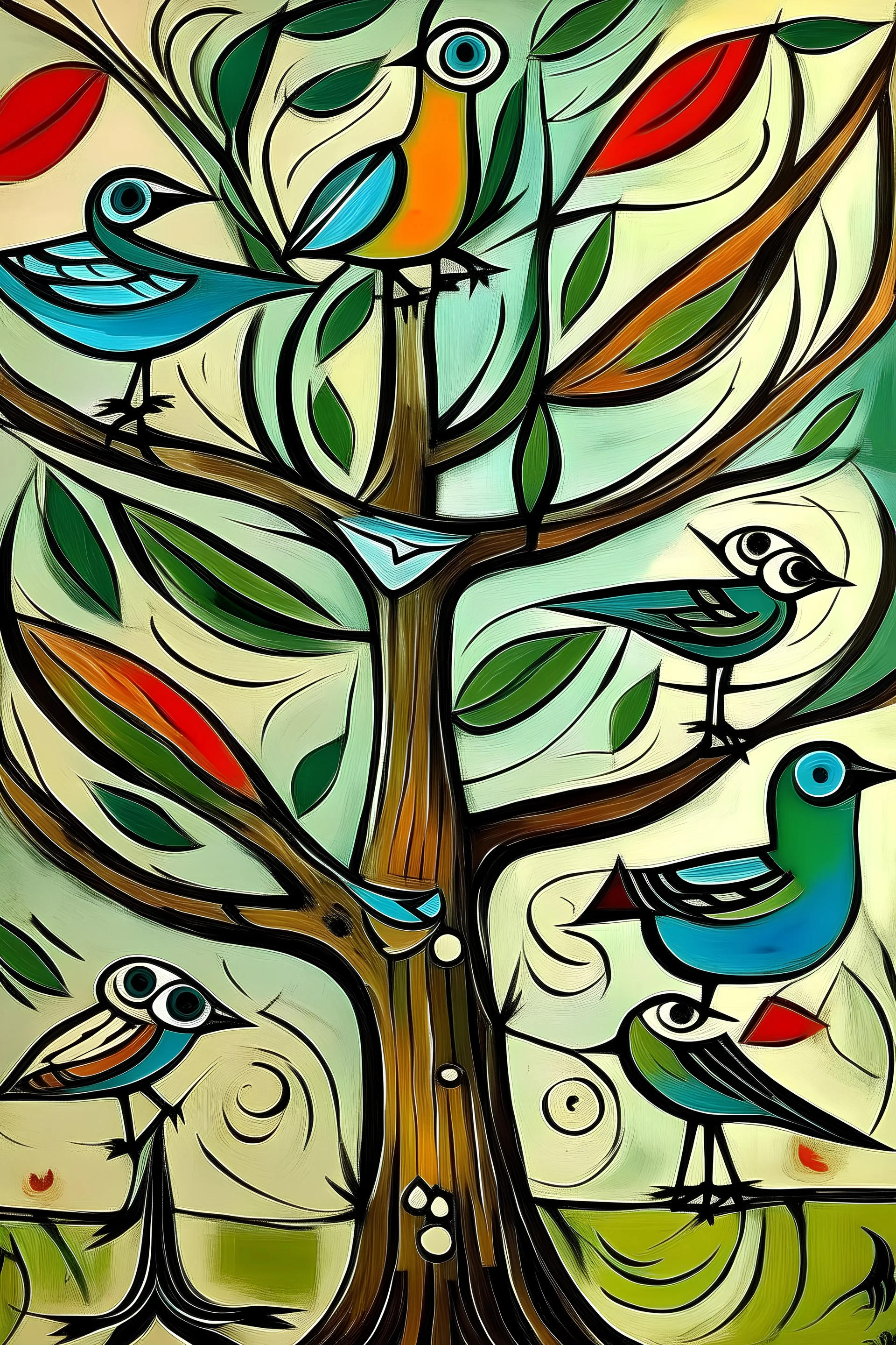 song bird in draw a doga tree painted by picasso