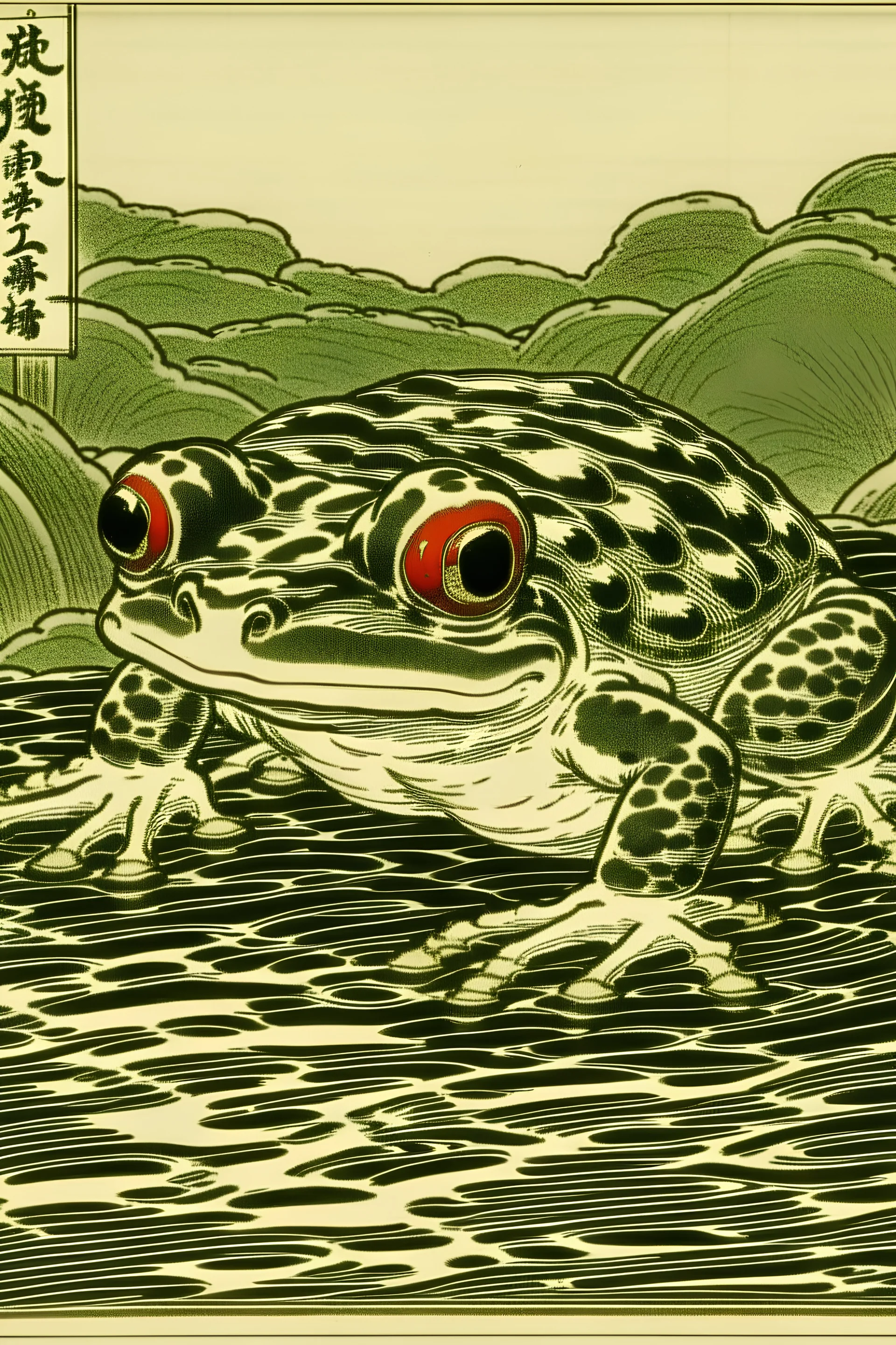 japanese frog print colour sketch