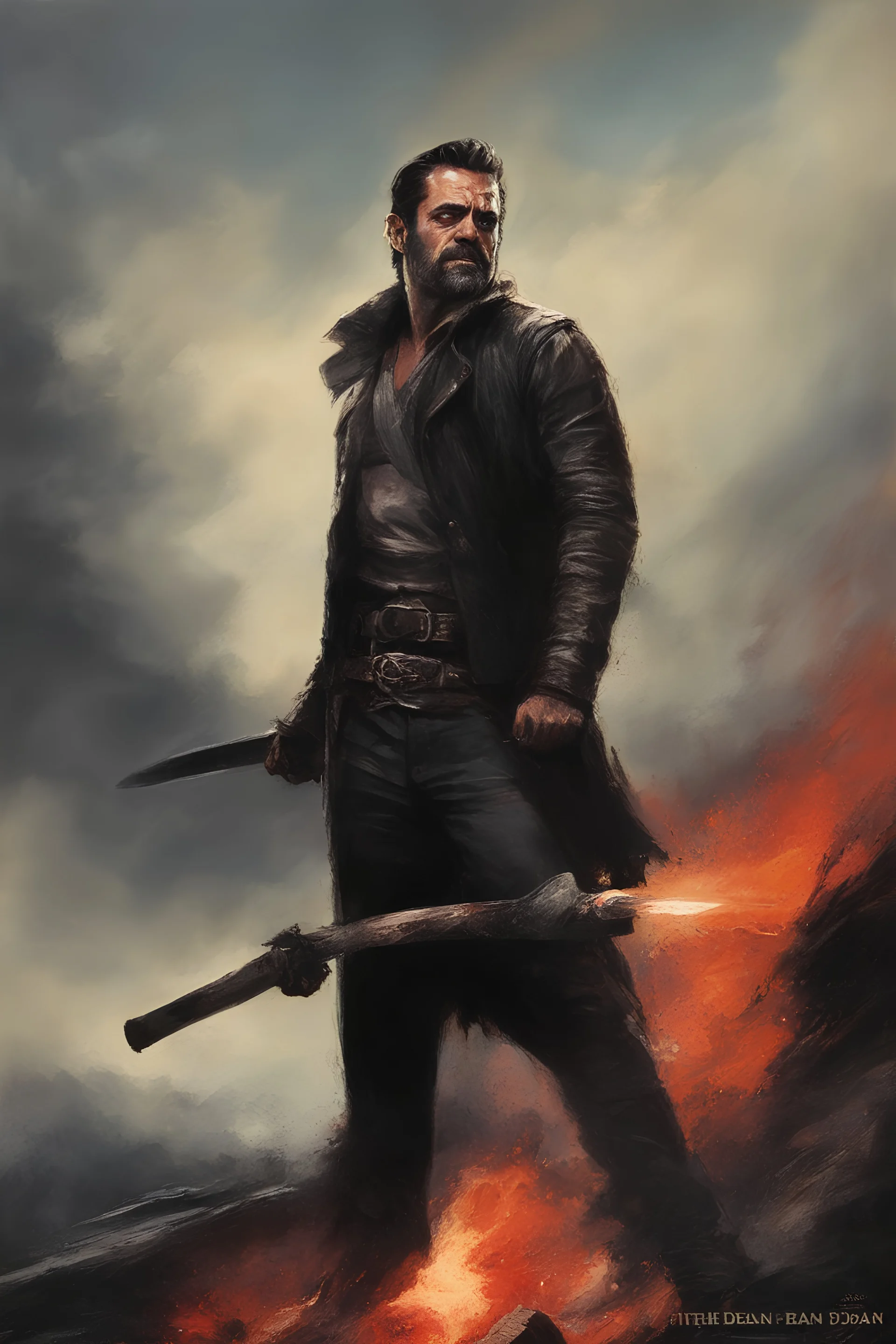 Movie Poster - Jeffrey Dean Morgan as "Negan" - The Walking Dead - in the art style of Frank Frazetta