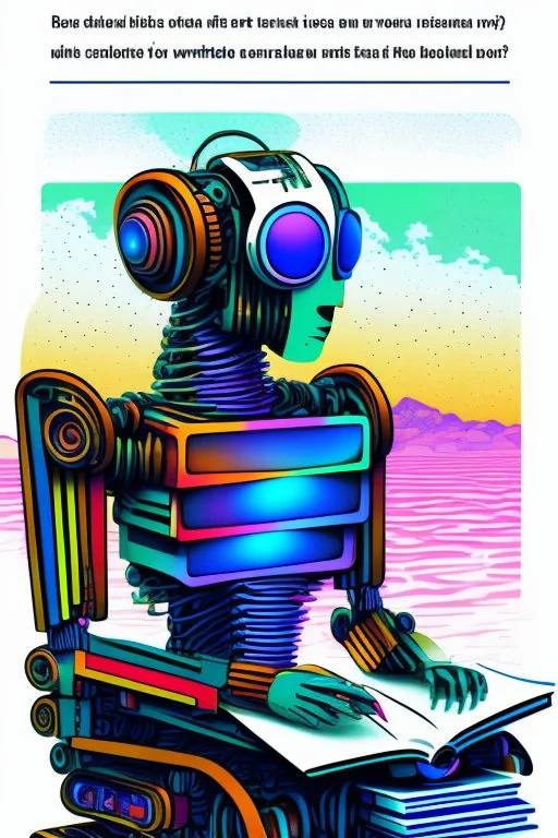 generate a full color front cover illustration of Ai bot writing a book