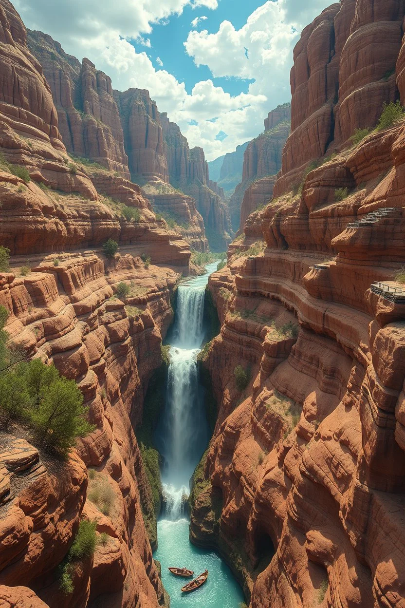 Hieronymus Bosch Style high quality picture waterfall in the Grand Canyon desert