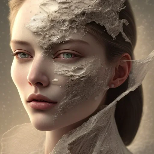 broken, cracked-open porcelain as woman's face, fine detail, highly intricate, wearing bridal veil, modern surrealism painting, defined cracks and breaks, high-quality, volumetric lighting, 8k, ultrahd, George Grie, Marco Escobedo, Igor Morski