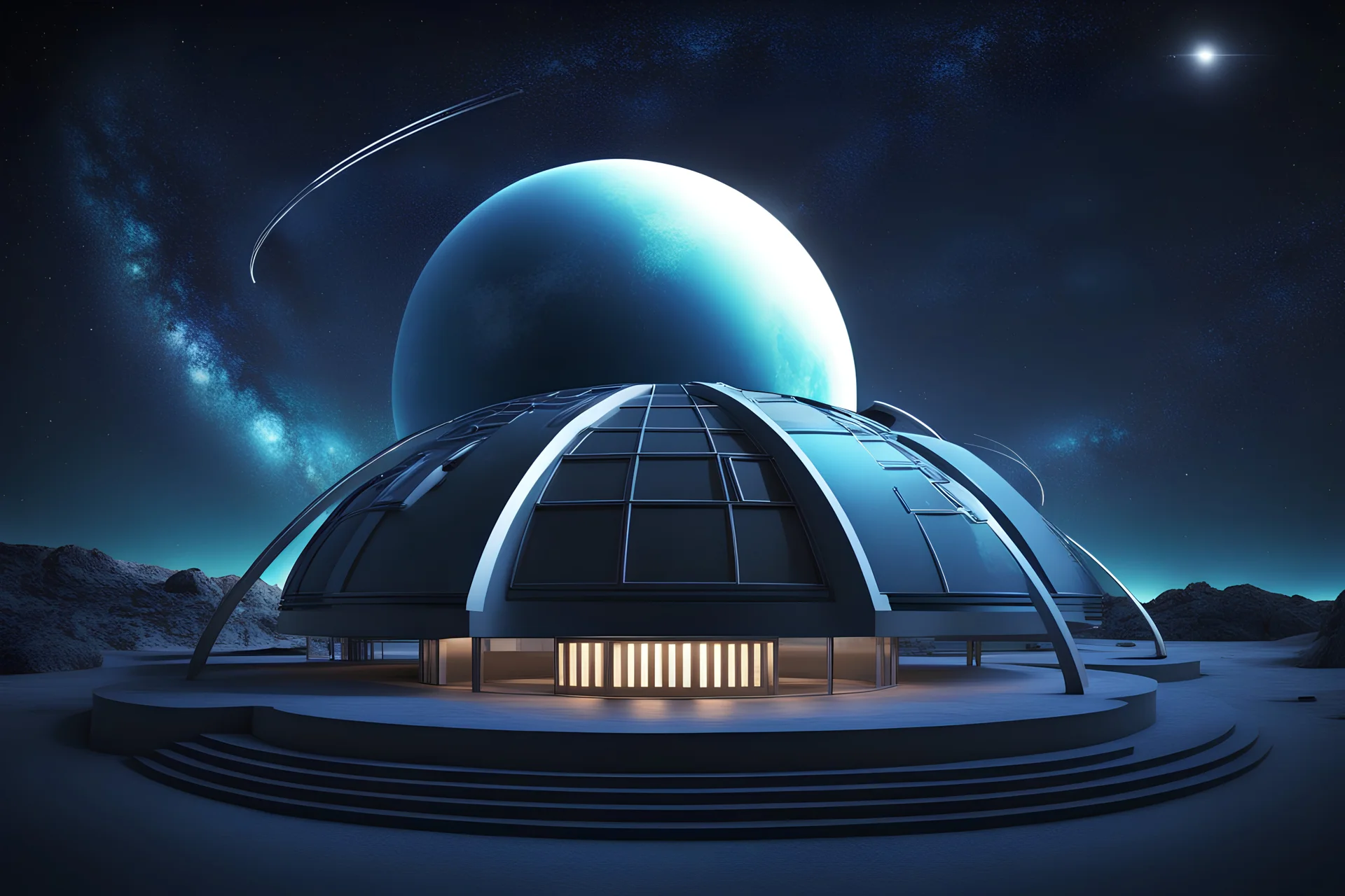 futuristic planetarium with star sky