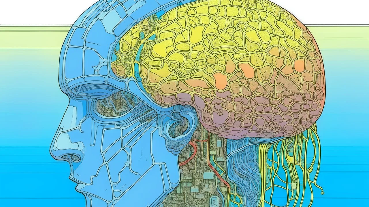 A digital illustration by Moebius and Myazaki of a digital brain.