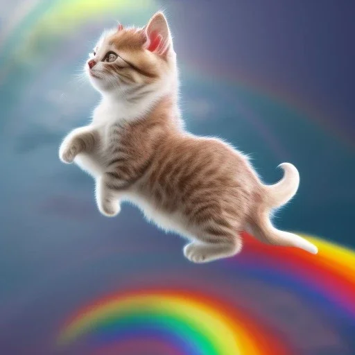 Cute kitten riding a unicorn on a rainbow unreal engine 4K