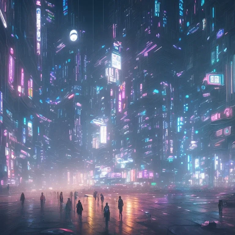 big city cyberpunk, night, neon, children lost