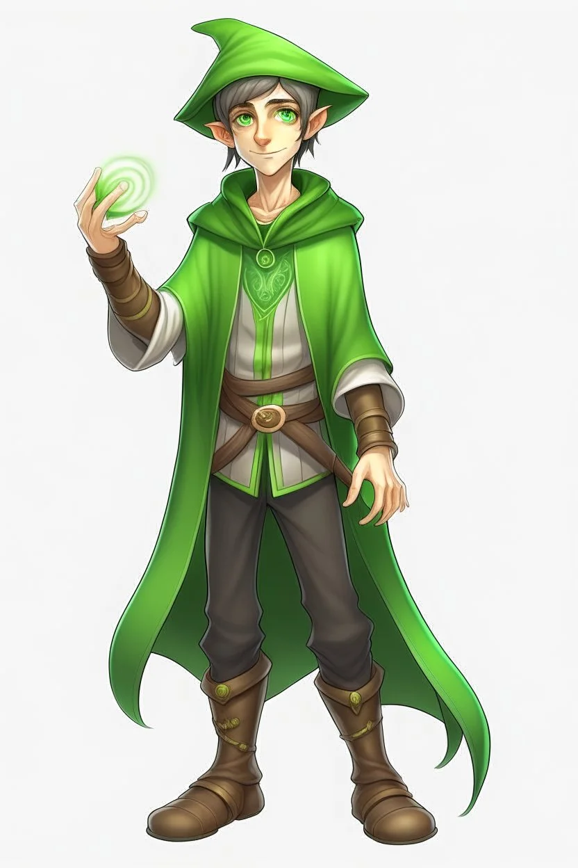 young elf green eyed student wizard full body