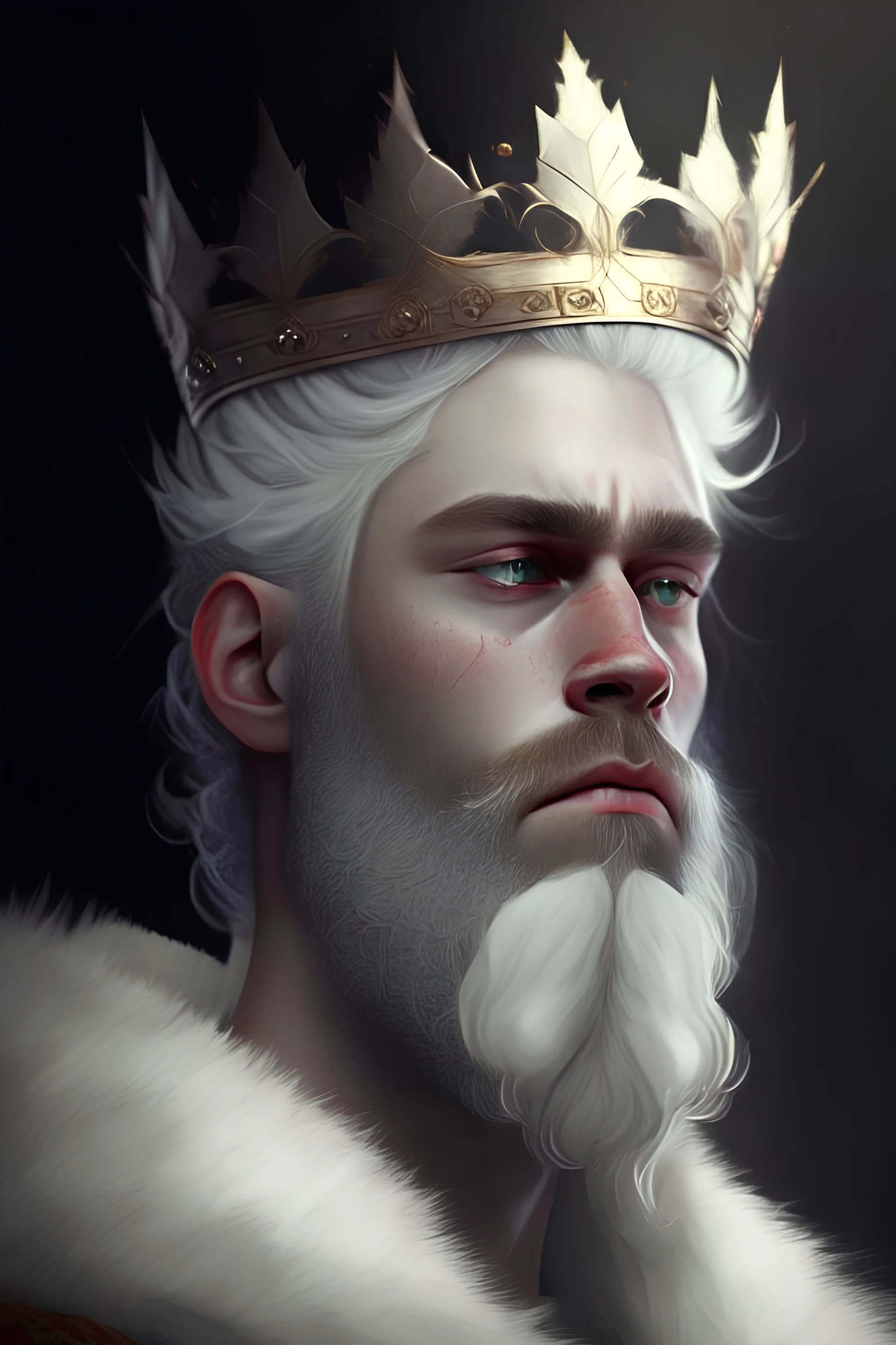 پادشاه جوان با تاج و مو و ریش سفید