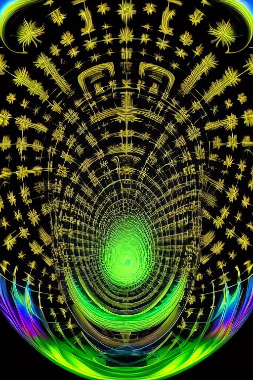 Portrait photography, big snail on a leaf , vector art, maze , in the style of H.R.Giger, intricate details, fractal, black background, vivid psychedelic colours, gradients, fluorescent, bioluminescent, 35mm lens, vivid colours, DMT art--ar 2:3