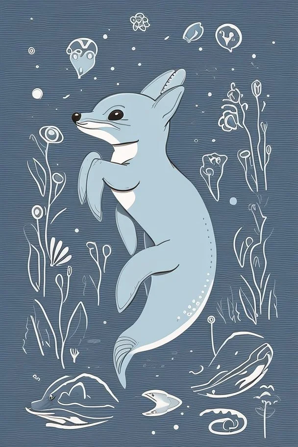 A delightful coloring page design showcasing an adorable baby dolphin in a charmingly naive art style. The artist has skillfully created a whimsical scene with minimal details and a focus on bold, thick black outlines. The endearing fox, prominently positioned in the center, is the highlight of this illustration. The all-white background beautifully complements the simplistic design, allowing young artists to unleash their creativity. As the baby fox takes center stage, a subtle hint of its