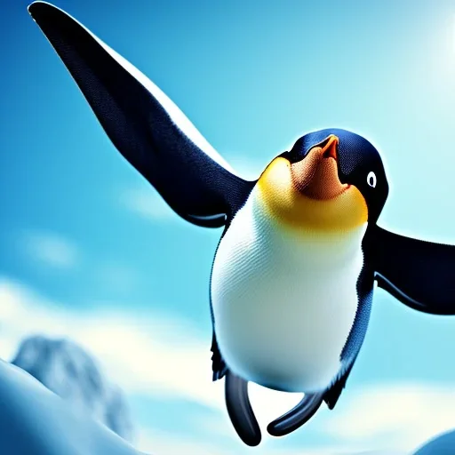 penguin flying in the sky