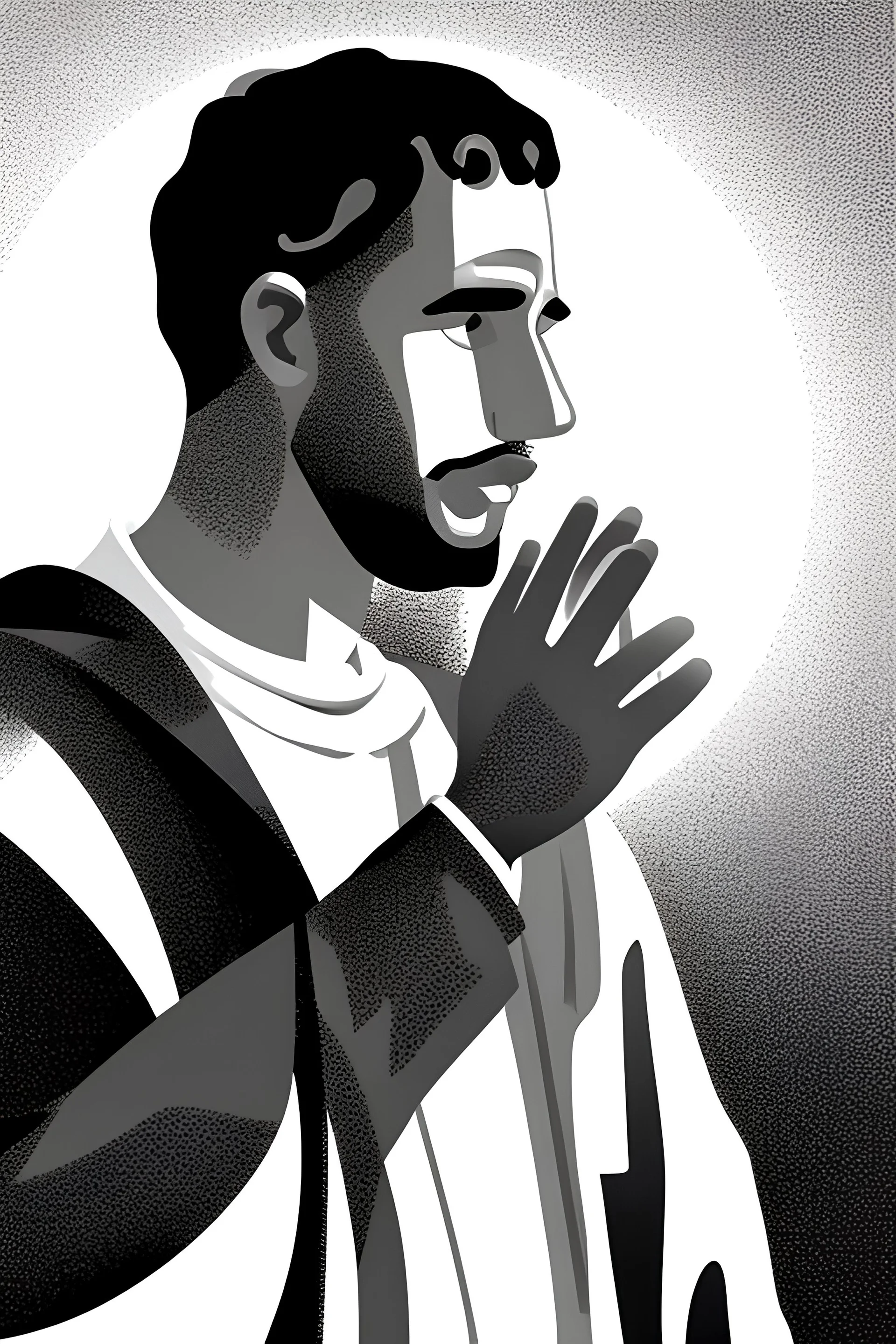 christian...man speaking with god...black and white illustration