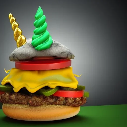 Cheeseburger, Unicorn, Dragon, Realistic, 4K