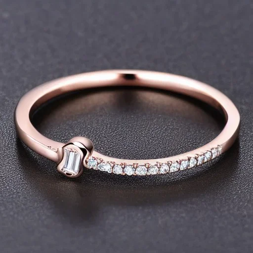 delicate thin ring with baguette diamond, knot, rose gold, thin ring