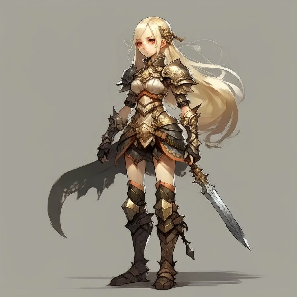 cute girl, age 22, elf, blonde, insane, strong, armour, full-body